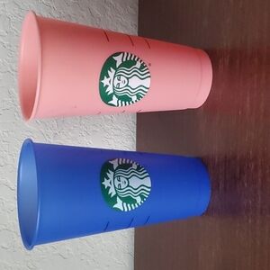 Two (2) Starbucks 24 oz reusable plastic cups